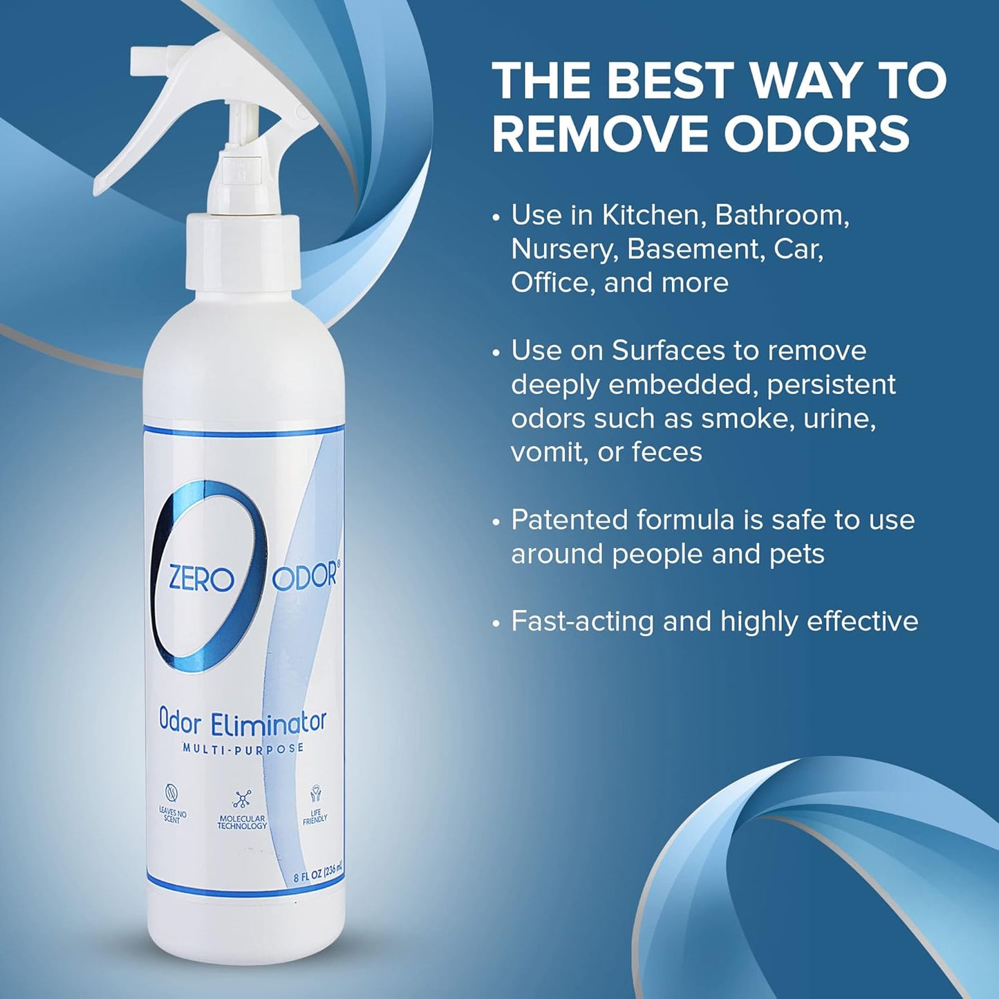 Multi-Purpose Odor Eliminator - Eliminate Air & Surface Odor – Patented Technology Best for Bathroom, Kitchen, Fabric, Closet- Smell Great Again, 8Oz (Over 1000 Sprays)