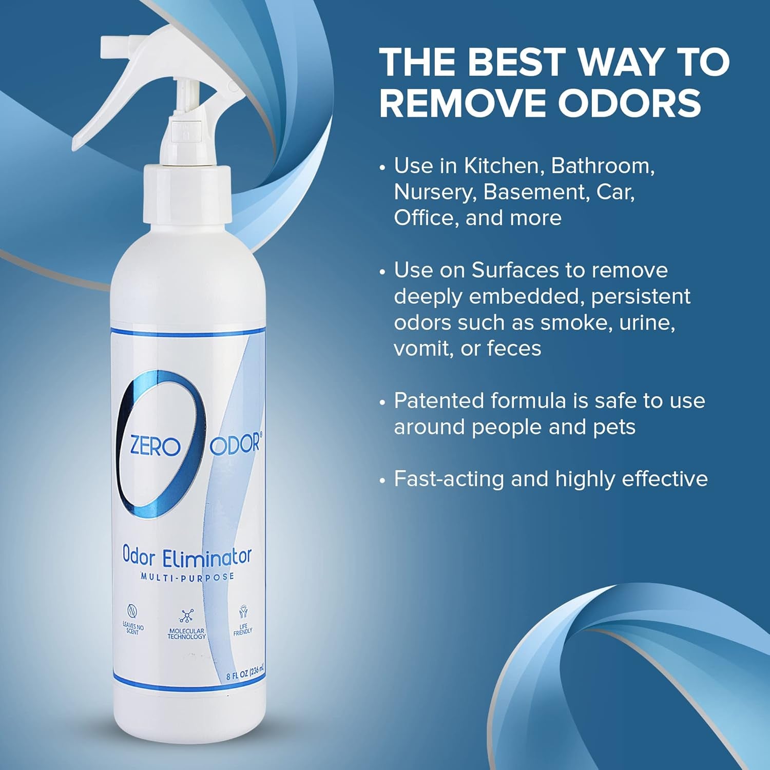 Multi-Purpose Odor Eliminator - Eliminate Air & Surface Odor – Patented Technology Best for Bathroom, Kitchen, Fabric, Closet- Smell Great Again, 8Oz (Over 1000 Sprays)