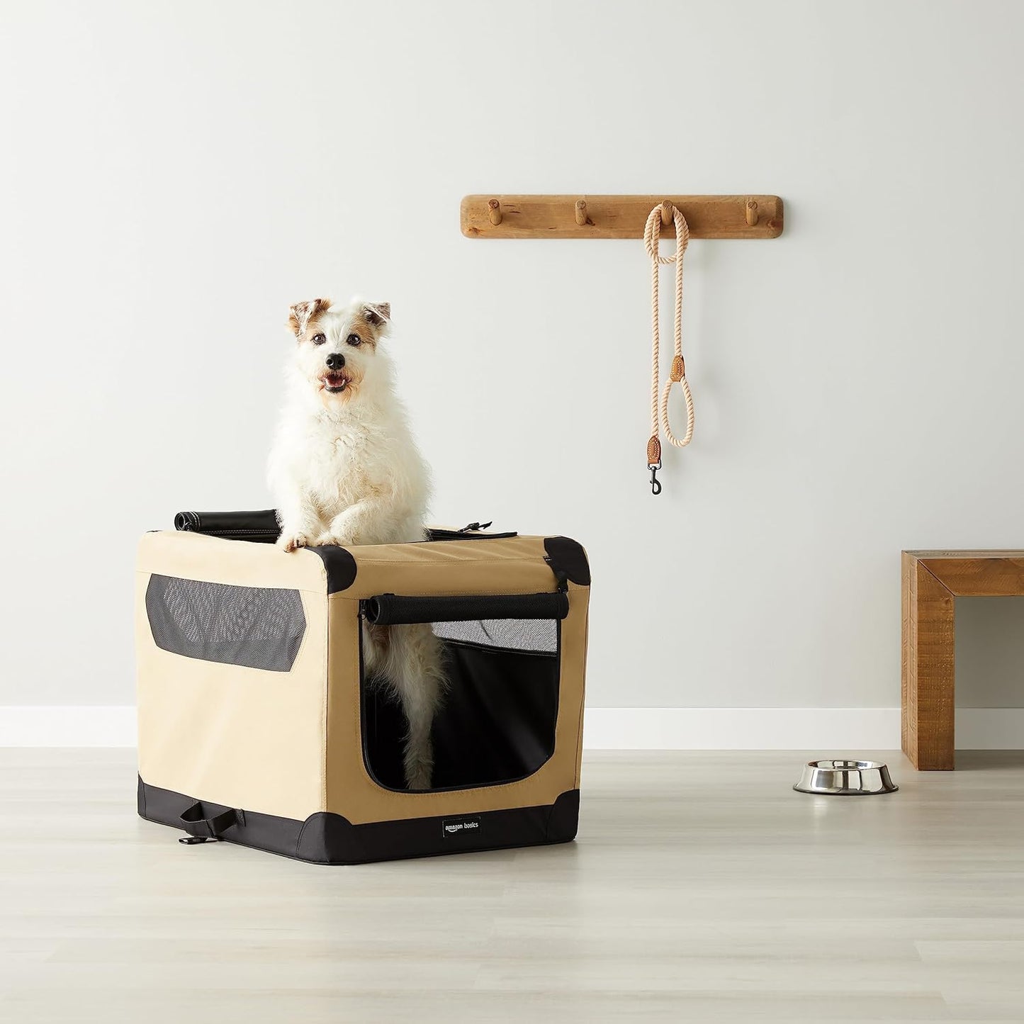 2-Door Portable Soft-Sided Folding Soft Dog Travel Crate Kennel, Medium (M 30" X 21" X 21"), Tan