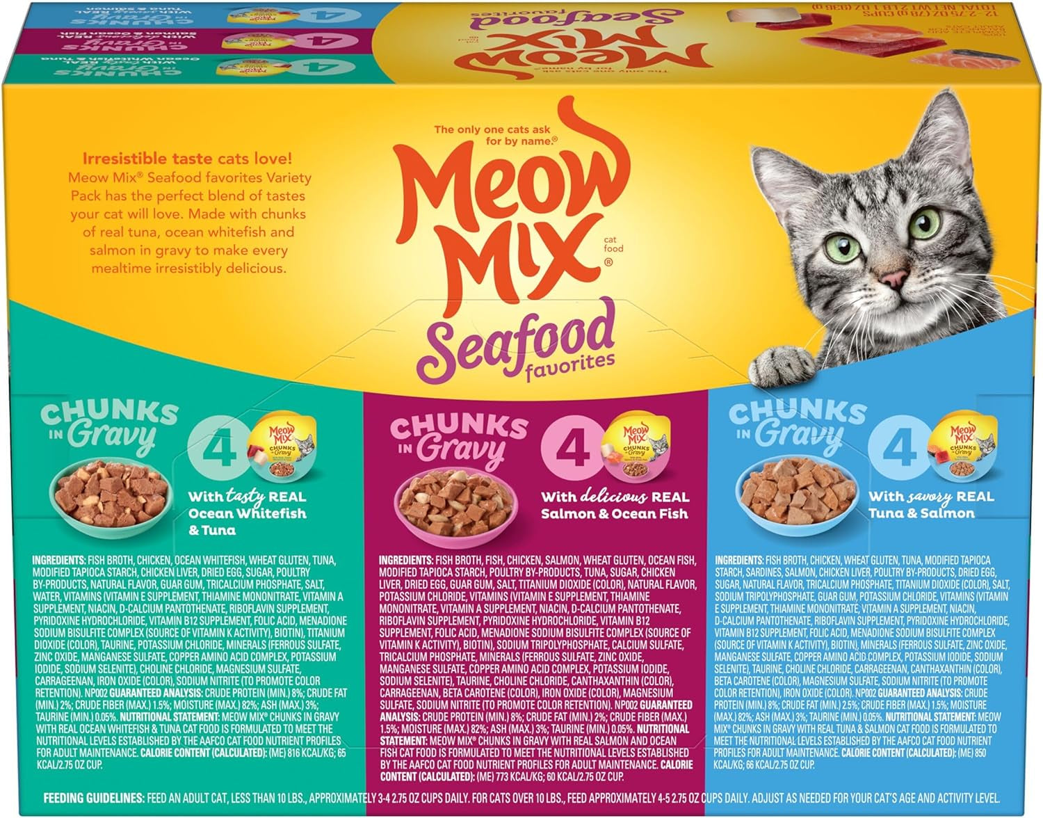 Seafood Favorites Chunks in Gravy Wet Cat Food Variety Pack, 2.75 Ounce (Pack of 12)