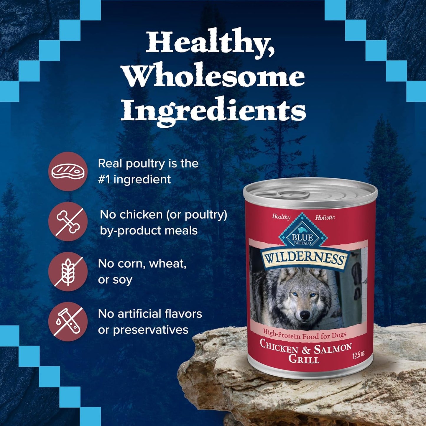 Wilderness Adult Wet Dog Food, High-Protein & Grain-Free, Made with Natural Ingredients, Salmon & Chicken Grill, 12.5-Oz. Cans, 12 Count