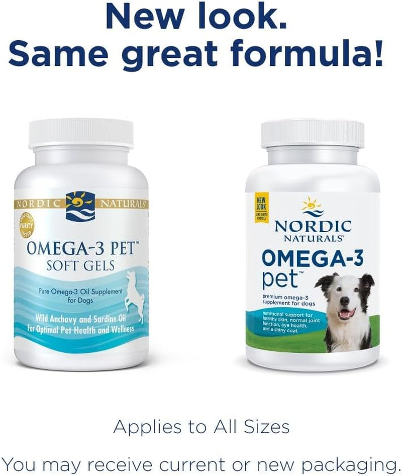 Omega-3 Pet, Unflavored - 180 Soft Gels - 320 Mg Omega-3 per Soft Gel - Fish Oil for Dogs with EPA & DHA - Promotes Heart, Skin, Coat, & Immune Health