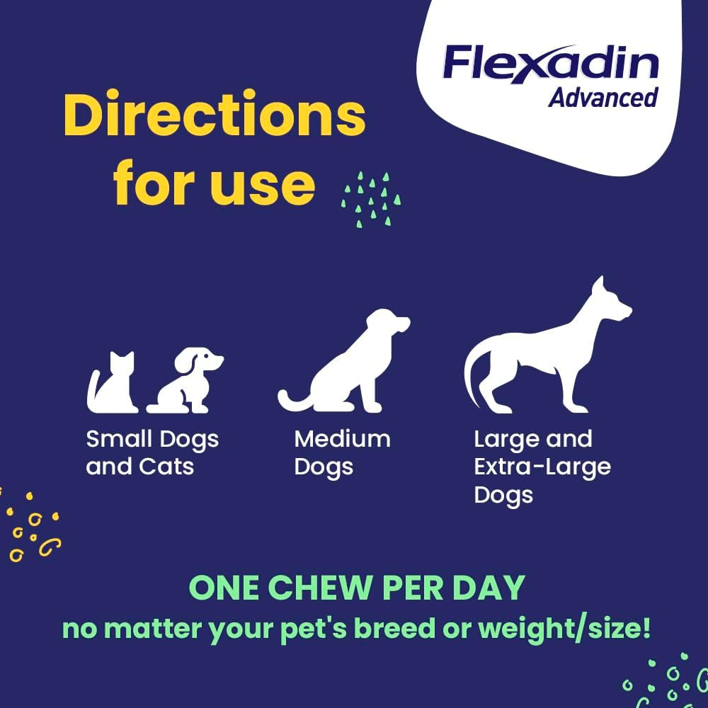 Flexadin Advanced Hip and Joint Supplement with Undenatured Collagen for Dogs, One Chew a Day Hip and Joint Support Chew for Dogs and Cats, Clinically Proven Vet-Approved Formula, 60 Chews