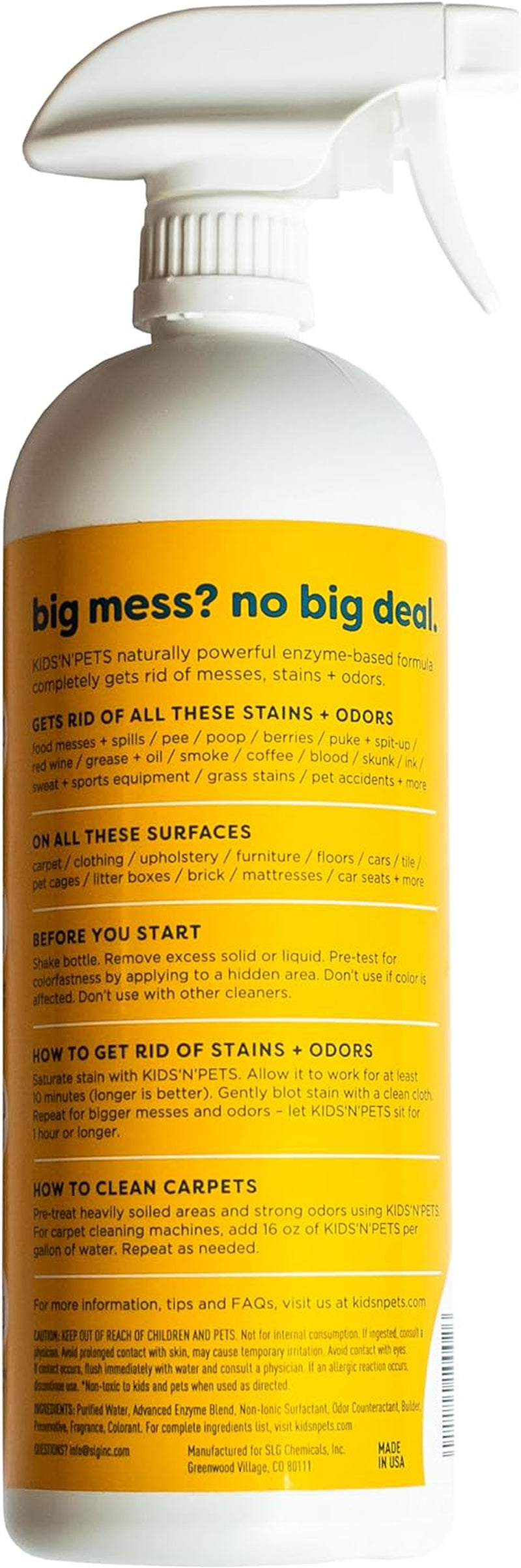 Instant All-Purpose Stain & Odor Remover Permanently Eliminates Dog Pee, Cat Urine, Other Smells, Spots from Home Carpet, Couch, Furniture, Mattress, Fabric. Non-Toxic, Child Safe - 27Oz