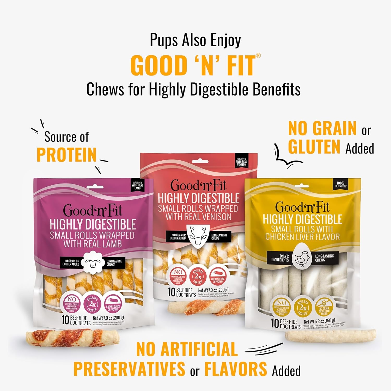 Good ‘N’ Fun Triple Flavor Rolls for Large Dogs, Treat Your Dog to Long-Lasting Chews Made with Beef Hide, Chicken and Artificial Pork Flavor, 6 Count