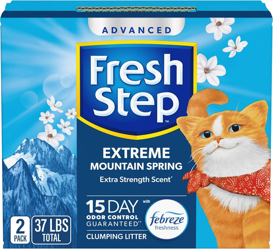 Advanced Extreme Clumping Litter with Febreze Freshness with Mountain Spring Scent, Fights Odor on Contact, 37 Lbs. (2 X 18.5 Lb. Box)