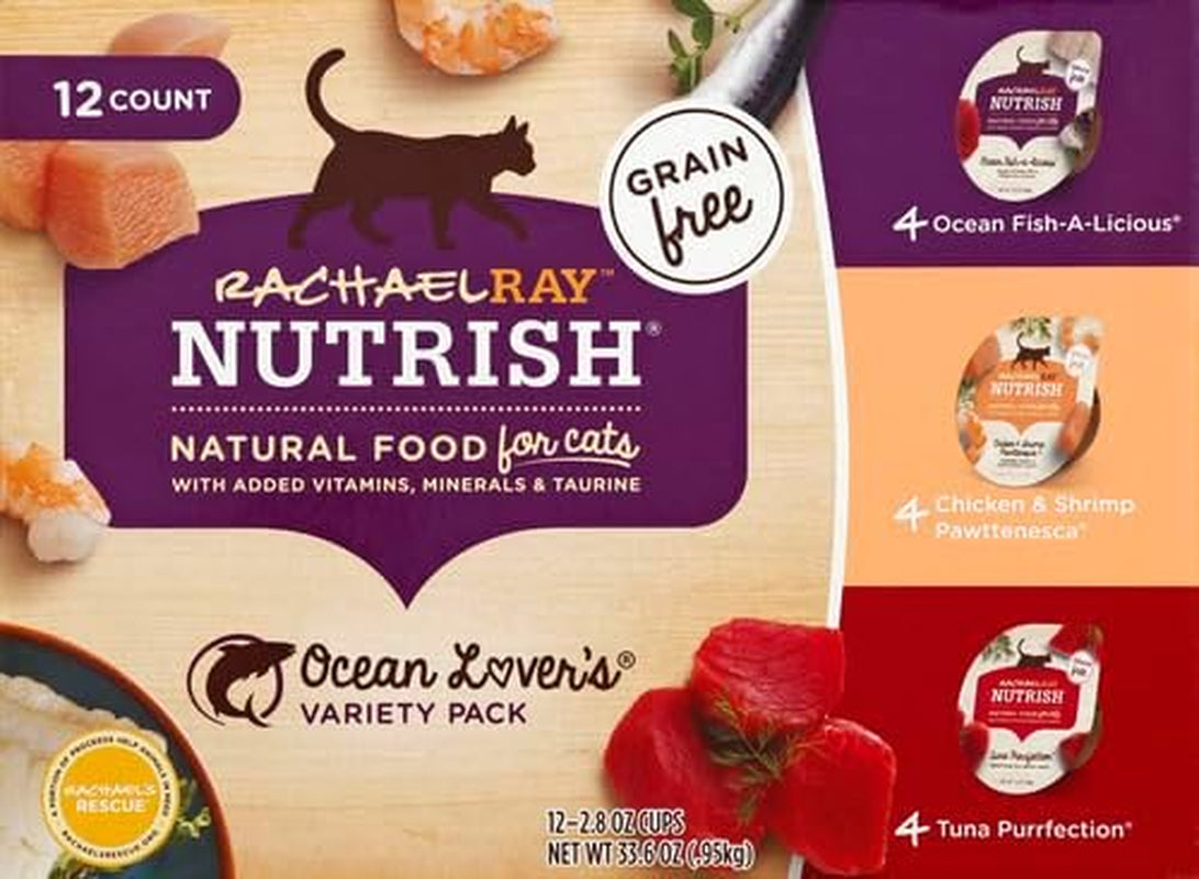 Rachael Ray  Natural Wet Cat Food, Ocean Lovers Variety Pack, 2.8 Ounce Cup (Pack of 12), Grain Free