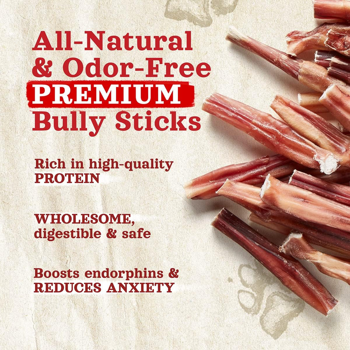 Odor Free Bully Sticks (4 Inch, 25 Pack) for Small & Medium Dogs - 100% Beef Chews for Pups, Non-Gmo, Grain-Free, Fully Digestible Long Lasting Dog Treats