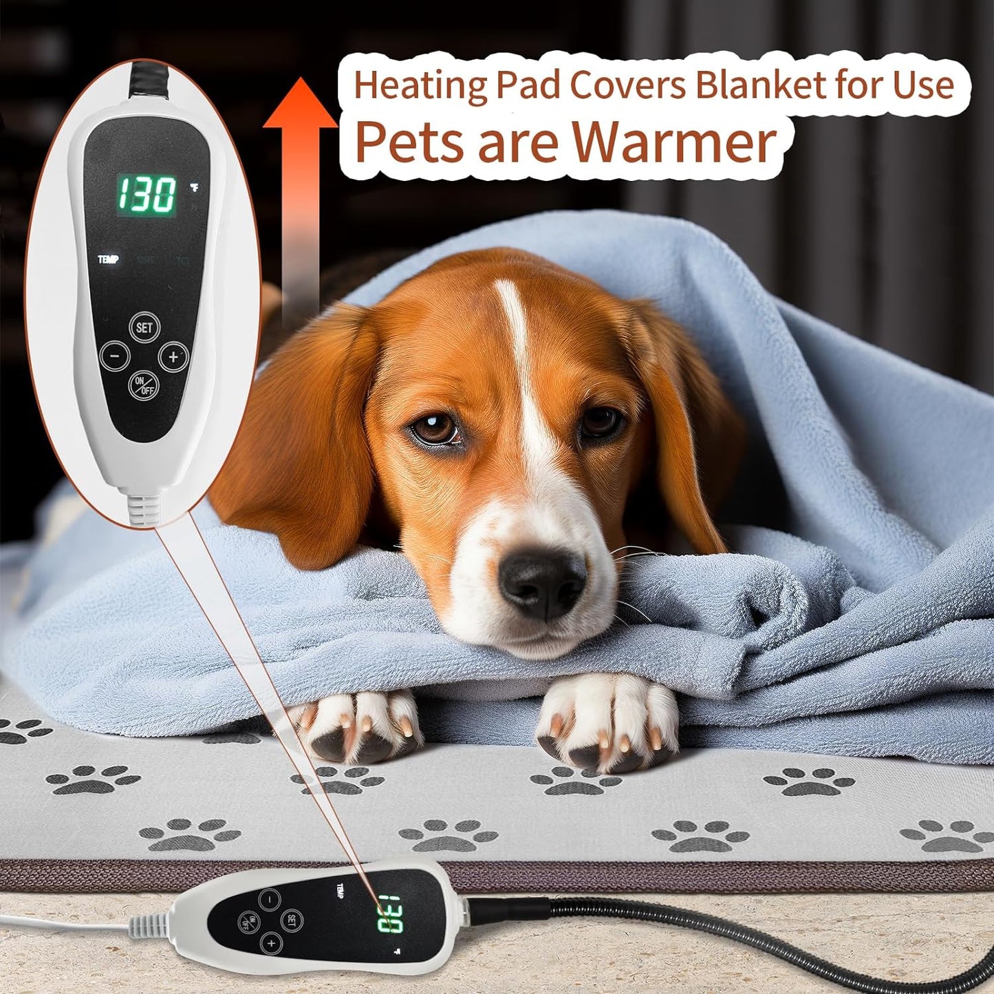 Large Dog Heating Pad 34X21In with Smart Thermostat Switch and Power Line Protection Tube,Obtained MET and UL Dual Certification,Waterproof Pet Heating Pad, Suitable for Dogs of All Ages