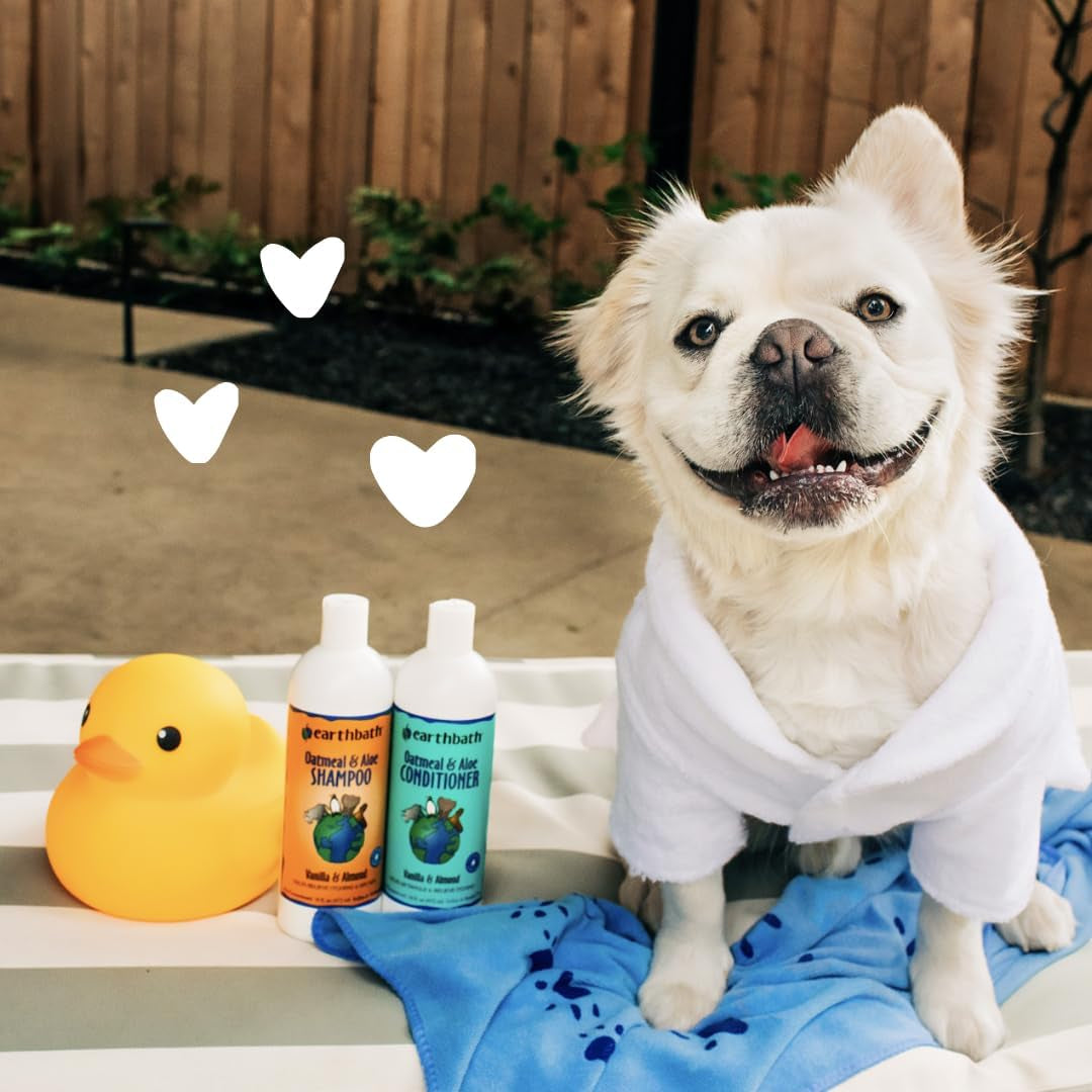 , Oatmeal & Aloe Dog Shampoo and Conditioner - Oatmeal Shampoo for Dogs, Itchy, Dry Skin Relief, Dog Wash, Made in USA, Dog Conditioner, Pet Shampoos - Vanilla & Almond, 16 Oz (1 Set)