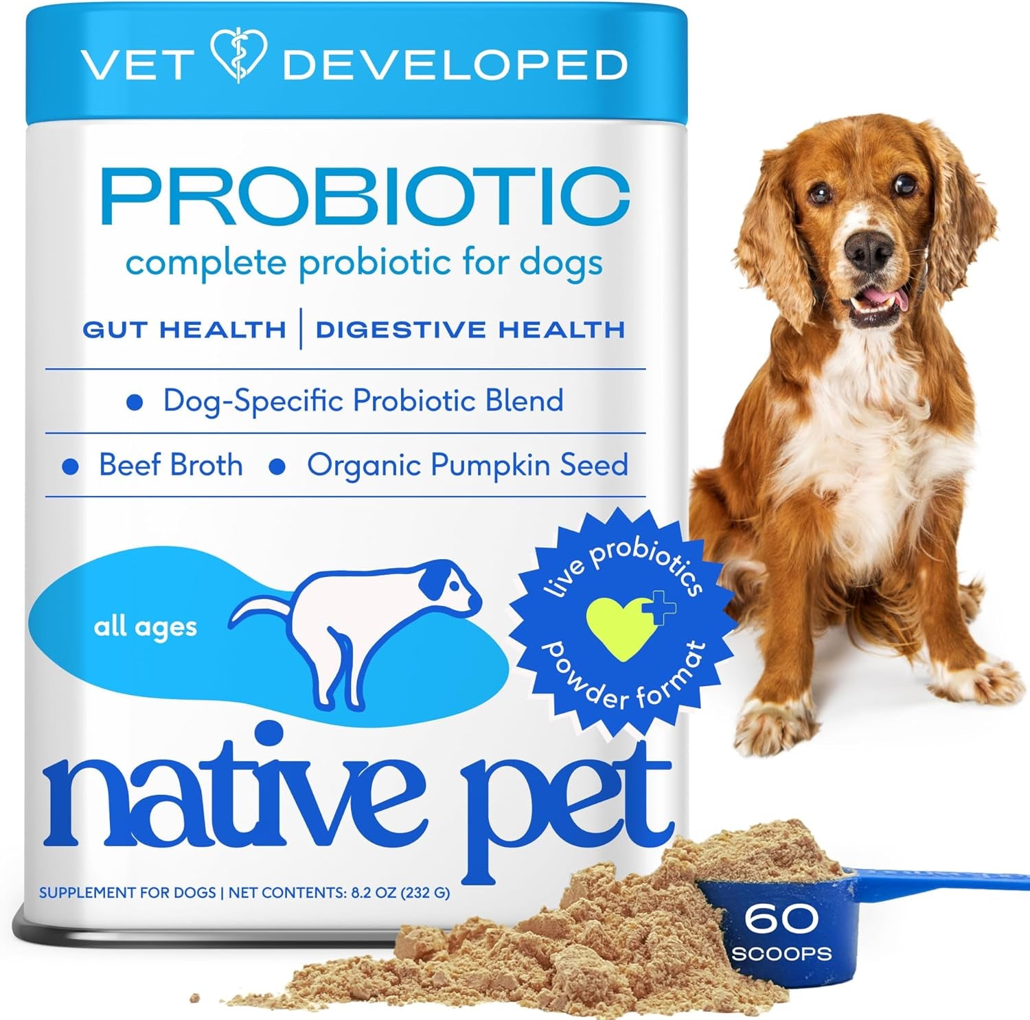Probiotics for Dogs - Dog Probiotics Powder for Digestive Health, Gut Support, & Immune Boost – Vet-Formulated Powder for Maximum Potency with Digestive Enzymes & Prebiotics - 60 Scoops