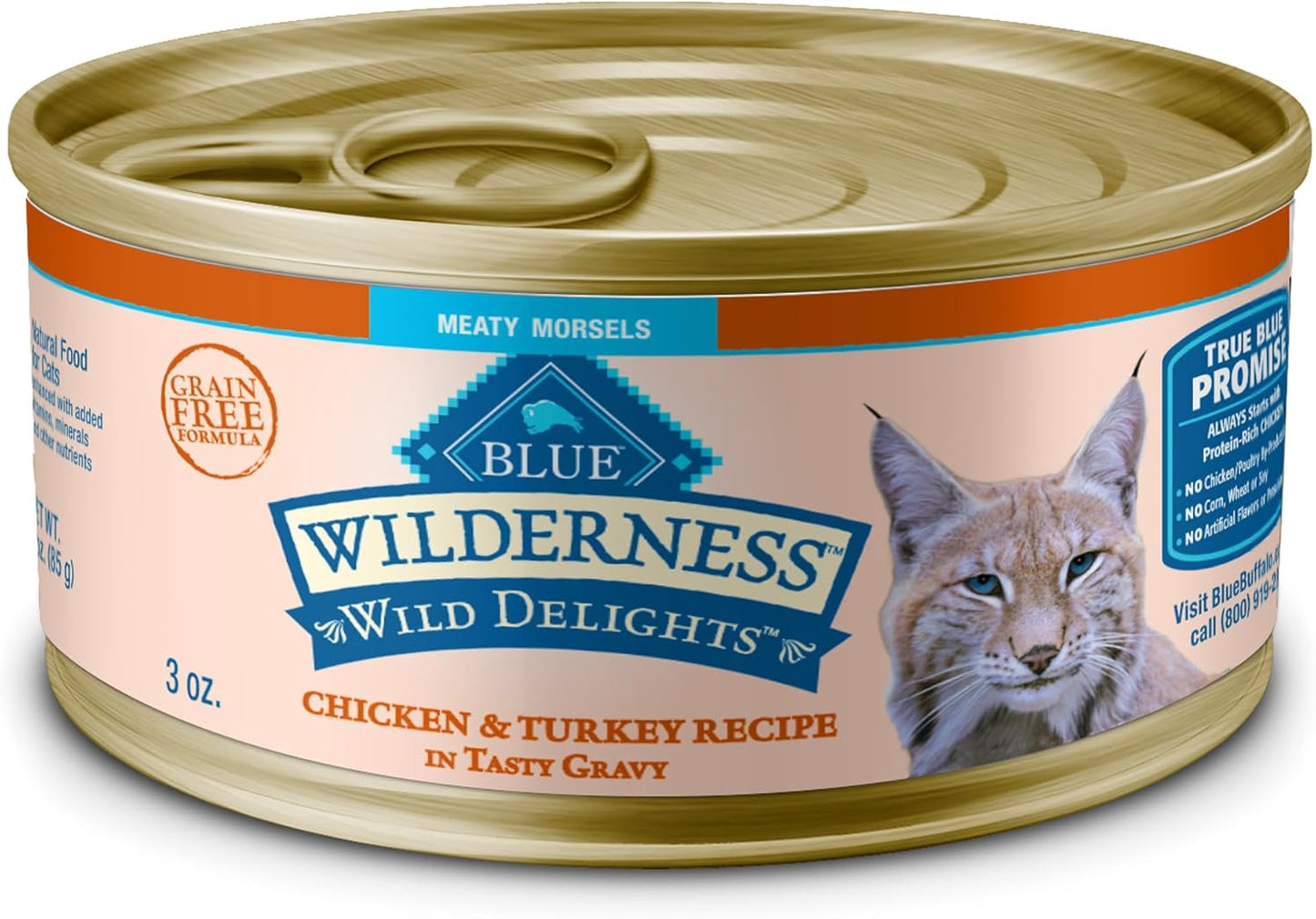 Wilderness Wild Delights Meaty Morsels Wet Cat Food, High-Protein & Grain-Free, Made with Natural Ingredients, Chicken & Turkey Recipe in Tasty Gravy, 3-Oz. Cans (24 Count)