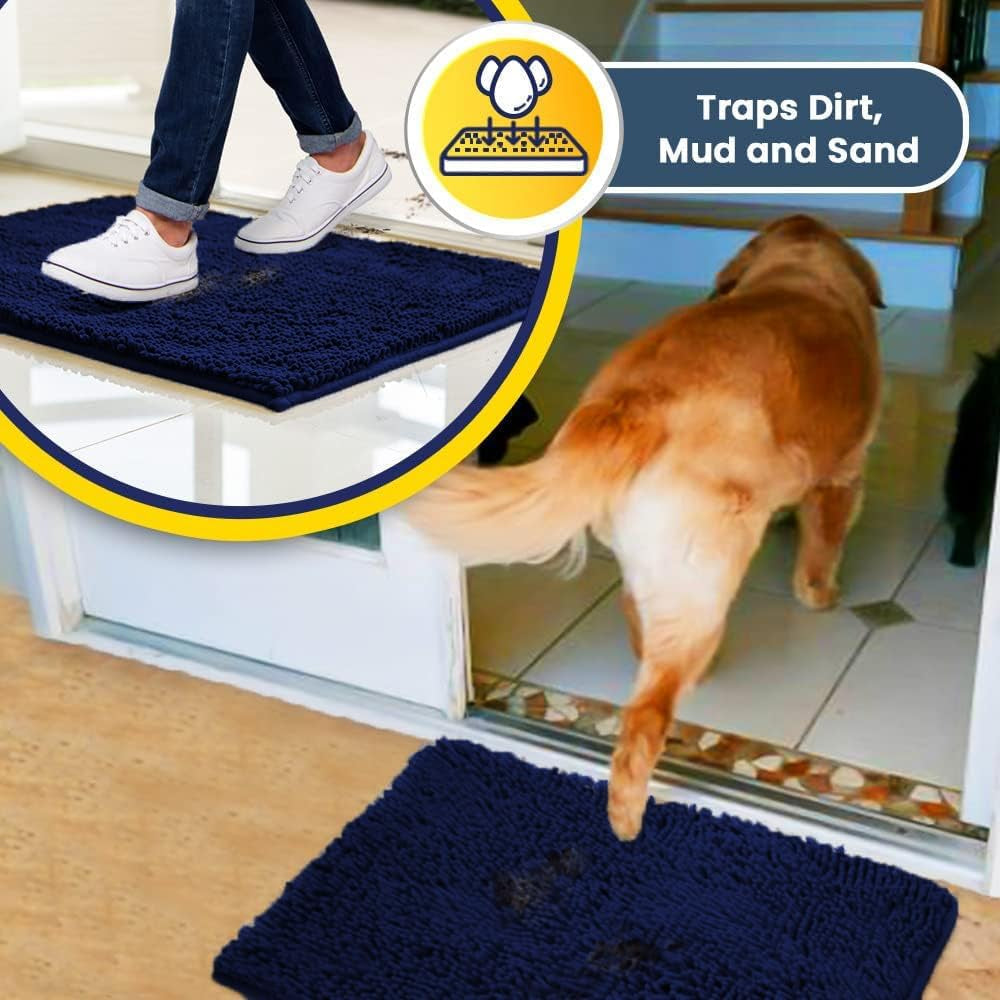 ® Shown on TV – Super Absorbent Door Mat Indoor, Microfiber Quick Dry Chenille Entryway Rug, Non-Slip Front Door Mat, Indoor Mats for Entryway, Machine Washable Pet Rug, Navy Blue 24"X36"