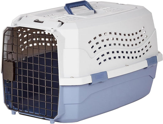 2-Door Top-Load Hard-Sided Dogs, Cats Pet Travel Carrier, Gray & Blue, 22.8"L X 15.0"W X 13.0"H
