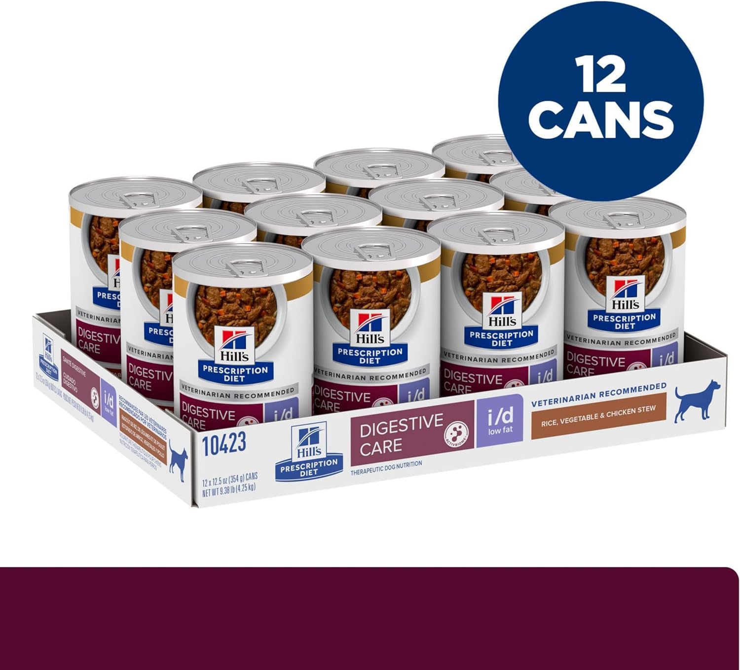 I/D Low Fat Digestive Care Rice, Vegetable & Chicken Stew Wet Dog Food, Veterinary Diet, 12.5 Oz. Cans, 12-Pack