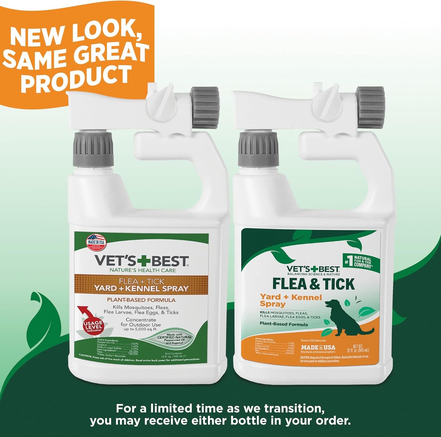 Natural Flea and Tick Yard and Dog Kennel Spray, Plant Safe Tick Spray for Yard with Ready-To-Use Hose Attachment, Mosquito Repellent with Natural Oils, Flea Prevention for Dogs, 32 Ounce