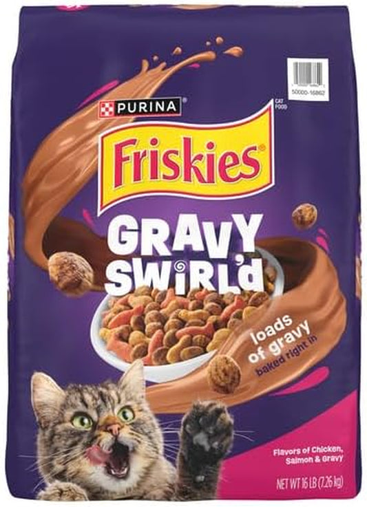 Purina  Dry Cat Food Gravy Swirl'D with Flavors of Chicken, Salmon and Gravy - 16 Lb. Bag