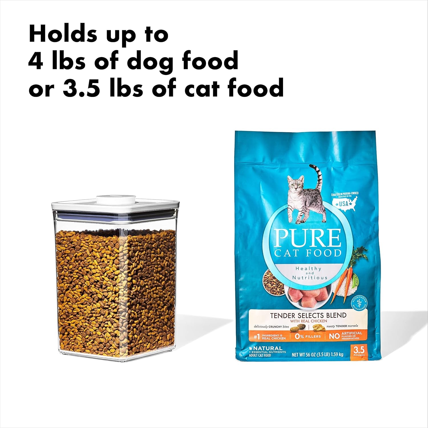 Good Grips Pet POP Container – 4.4 Qt/4.2 L with Scoop |Ideal for up to 4Lbs of Dog Food or 3.5Lbs of Cat Food, Airtight Storage Container, BPA Free