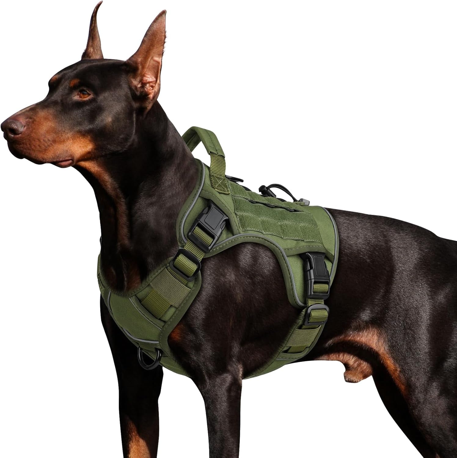 Tactical Dog Harness for Large Dogs, Heavy Duty No Pull Dog Harness with Handle, Adjustable Reflective Military K9 German Shepherd Big Size Dog Vest for Walking, Training, Hunting, Green (L)