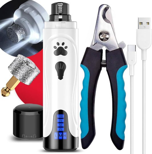 Dog Nail Grinder, Dog Nail Trimmers and Clippers Kit, Super Quiet Electric Pet Nail Grinder, Rechargeable, for Small Large Dogs & Cats Toenail & Claw Grooming,3 Speeds