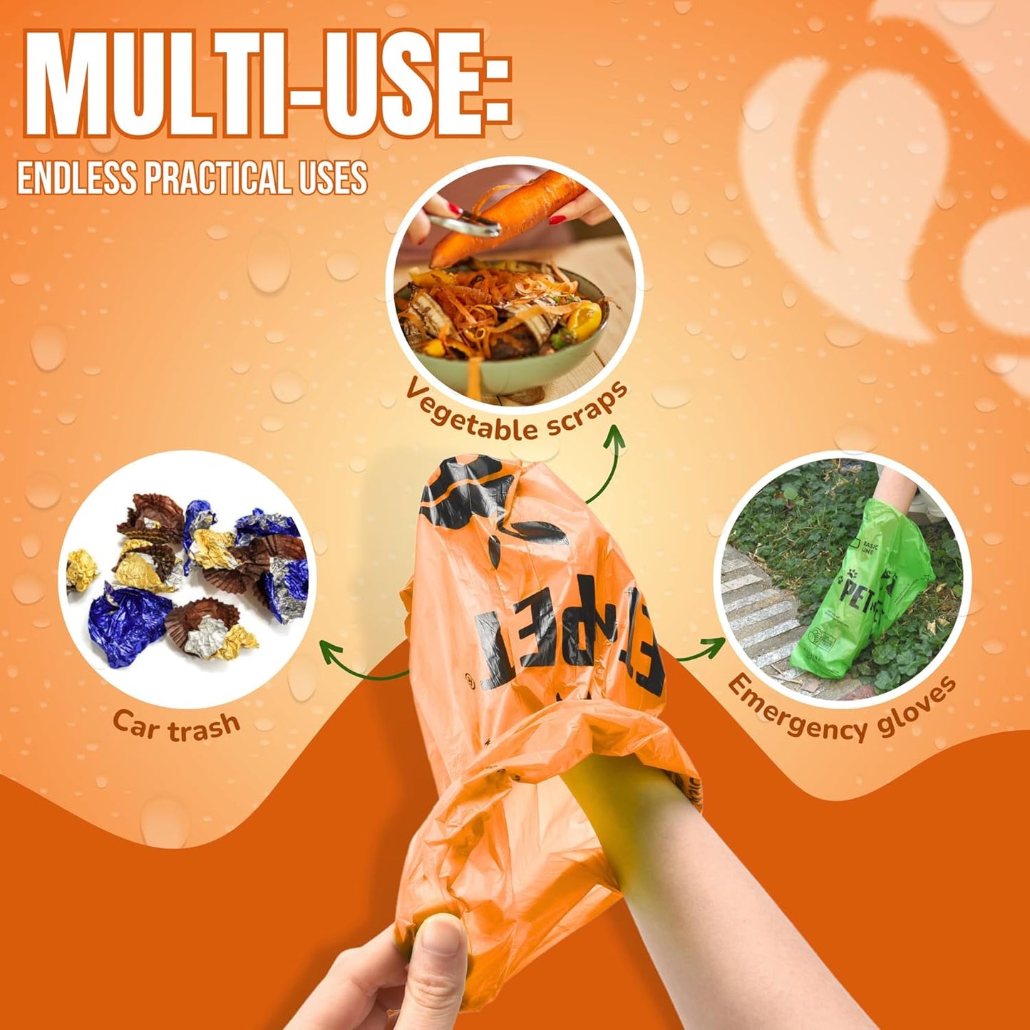 1080 Counts Orange Poop Bags for Dogs, 41% Plant Based & 59% PE Extra Thick Dog Poop Bags Rolls, 9" X 13", Unscented Pet Waste Bag