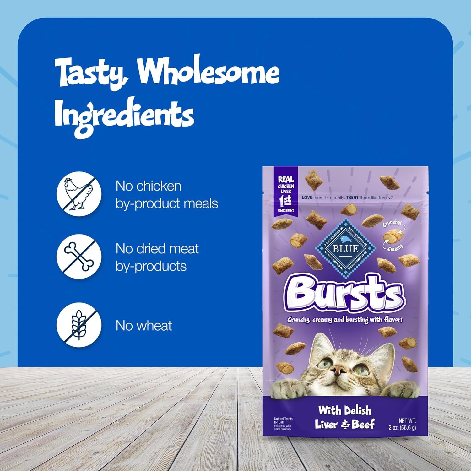 Bursts Crunchy & Creamy Cat Treats, Great for Training, Delish Liver & Beef, 5-Oz Bag
