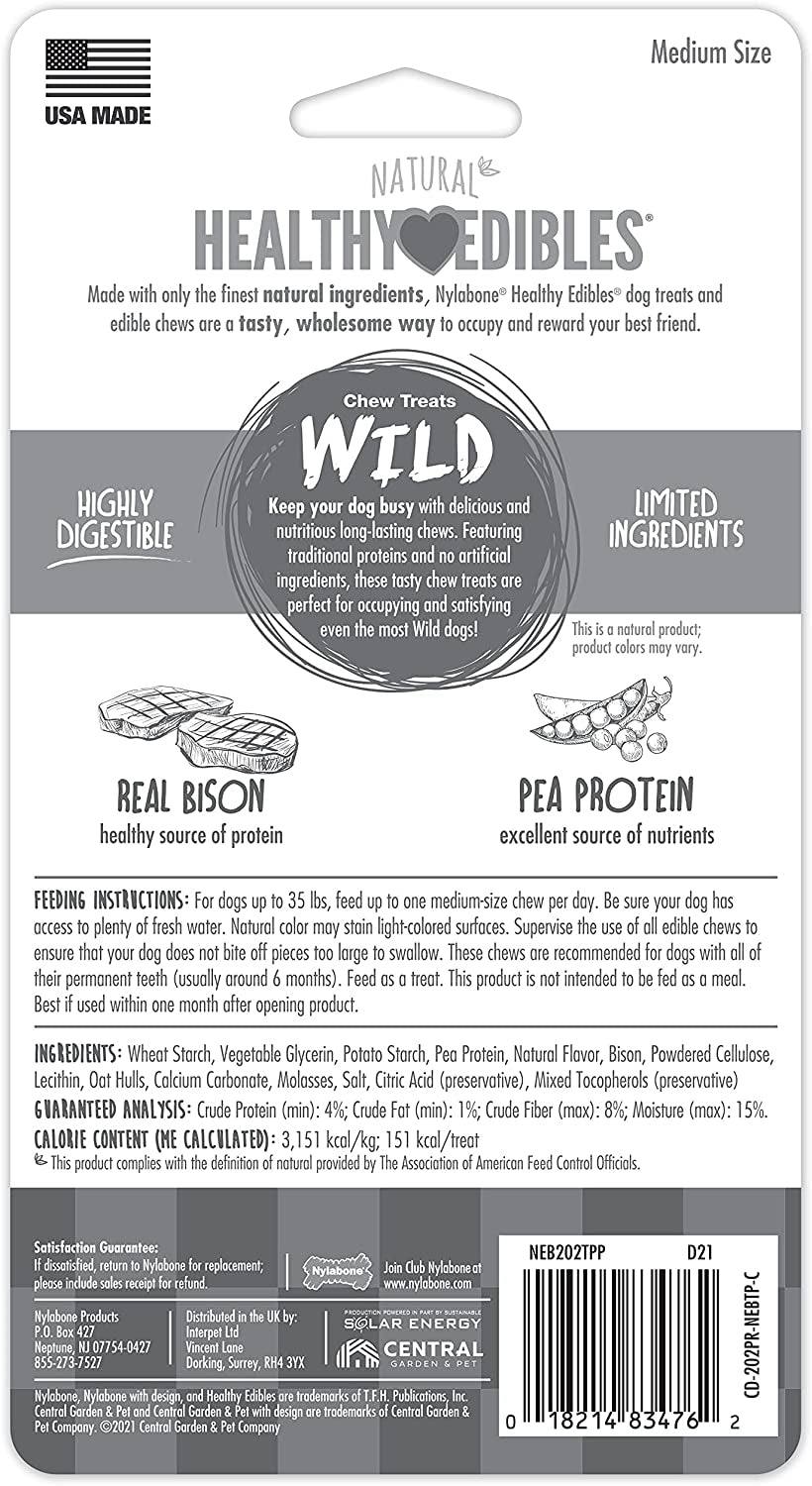 Healthy Edibles WILD Natural Long-Lasting Bison Flavor Bone Chew Treats for Dogs, Medium (2 Count)