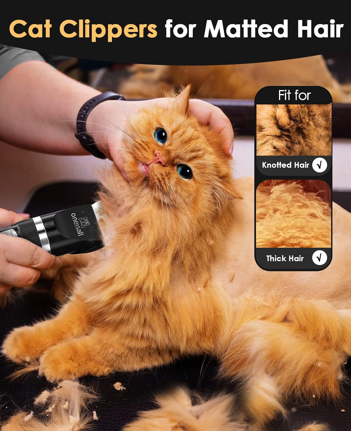 Quiet Cat Clippers for Matted & Long Hair, 2-Speed Cordless Pet Shaver Grooming Kit for Cats, Small Dogs & Animals (Black)