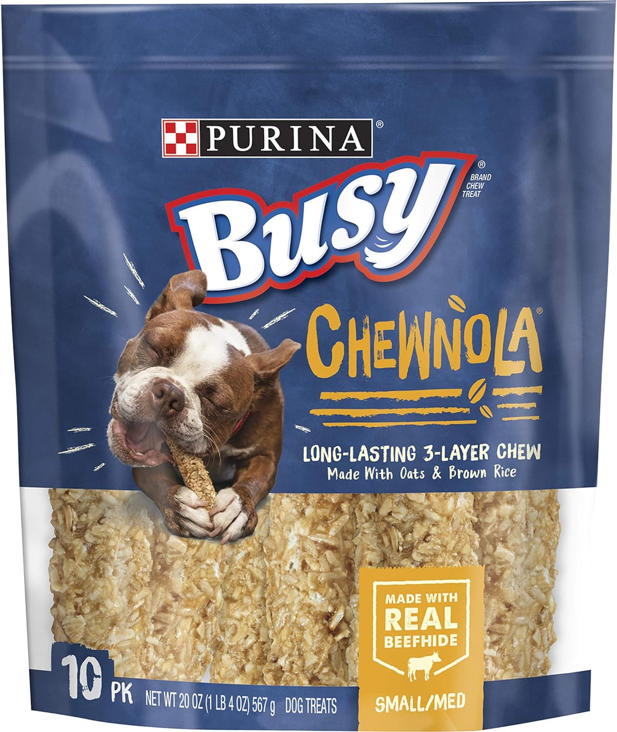 Rawhide Small/Medium Breed Dog Bones, Chewnola with Oats & Brown Rice - 10 Ct. Pouch