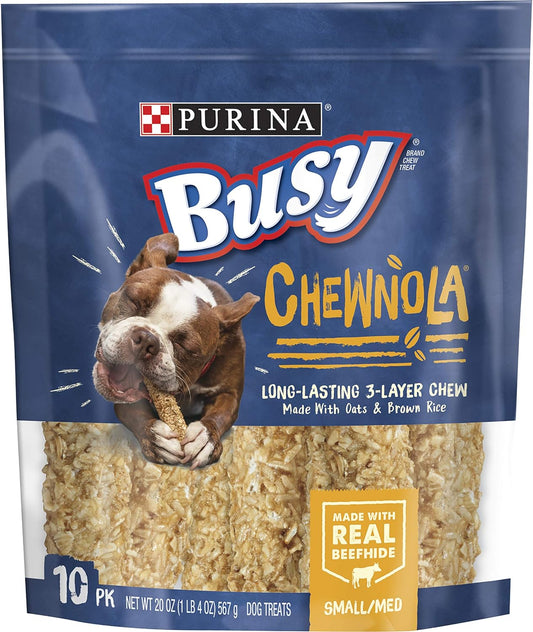 Rawhide Small/Medium Breed Dog Bones, Chewnola with Oats & Brown Rice - 10 Ct. Pouch