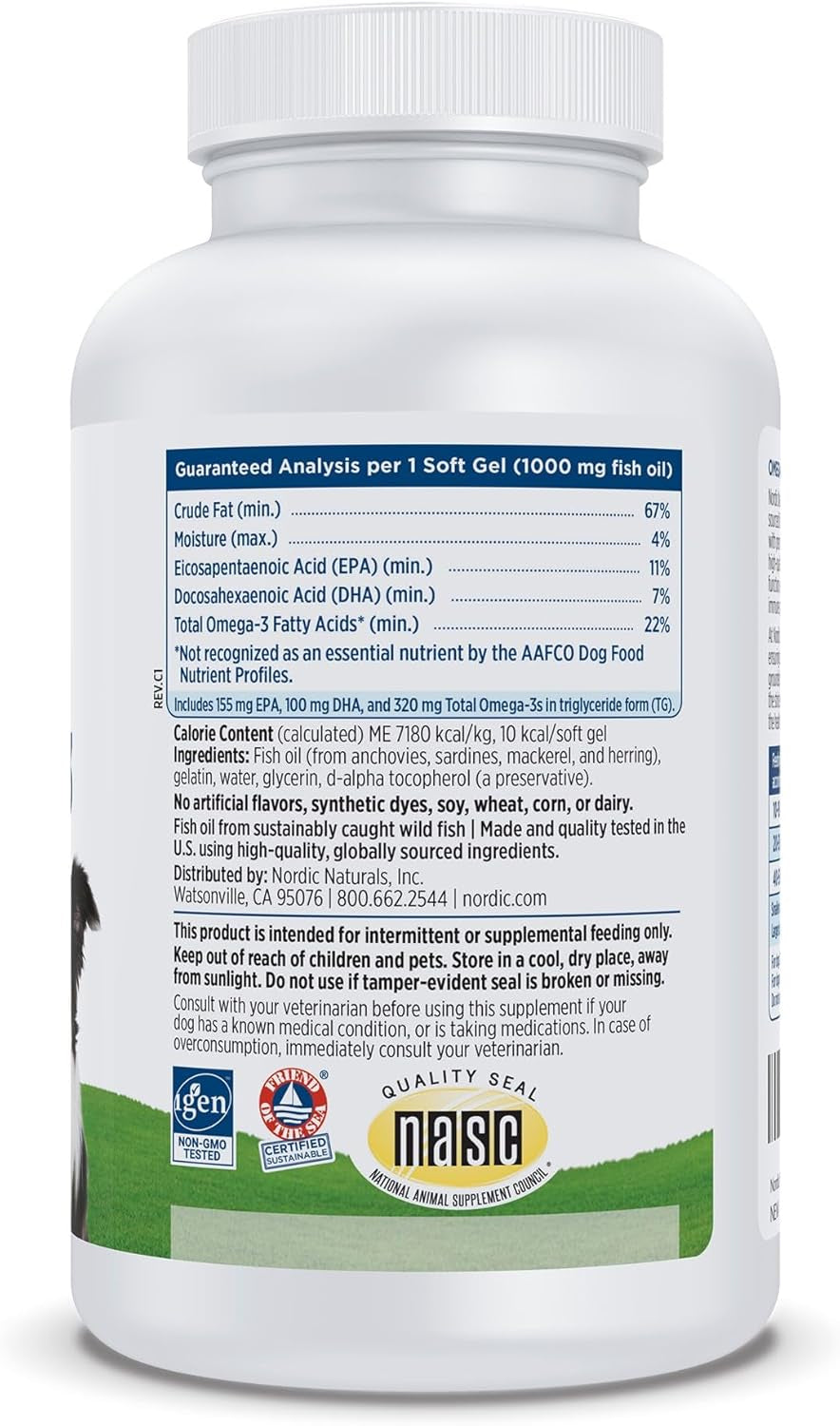 Omega-3 Pet, Unflavored - 120 Soft Gels - 330 Mg Omega-3 per Soft Gel - Fish Oil for Dogs with EPA & DHA - Promotes Heart, Skin, Coat, & Immune Health
