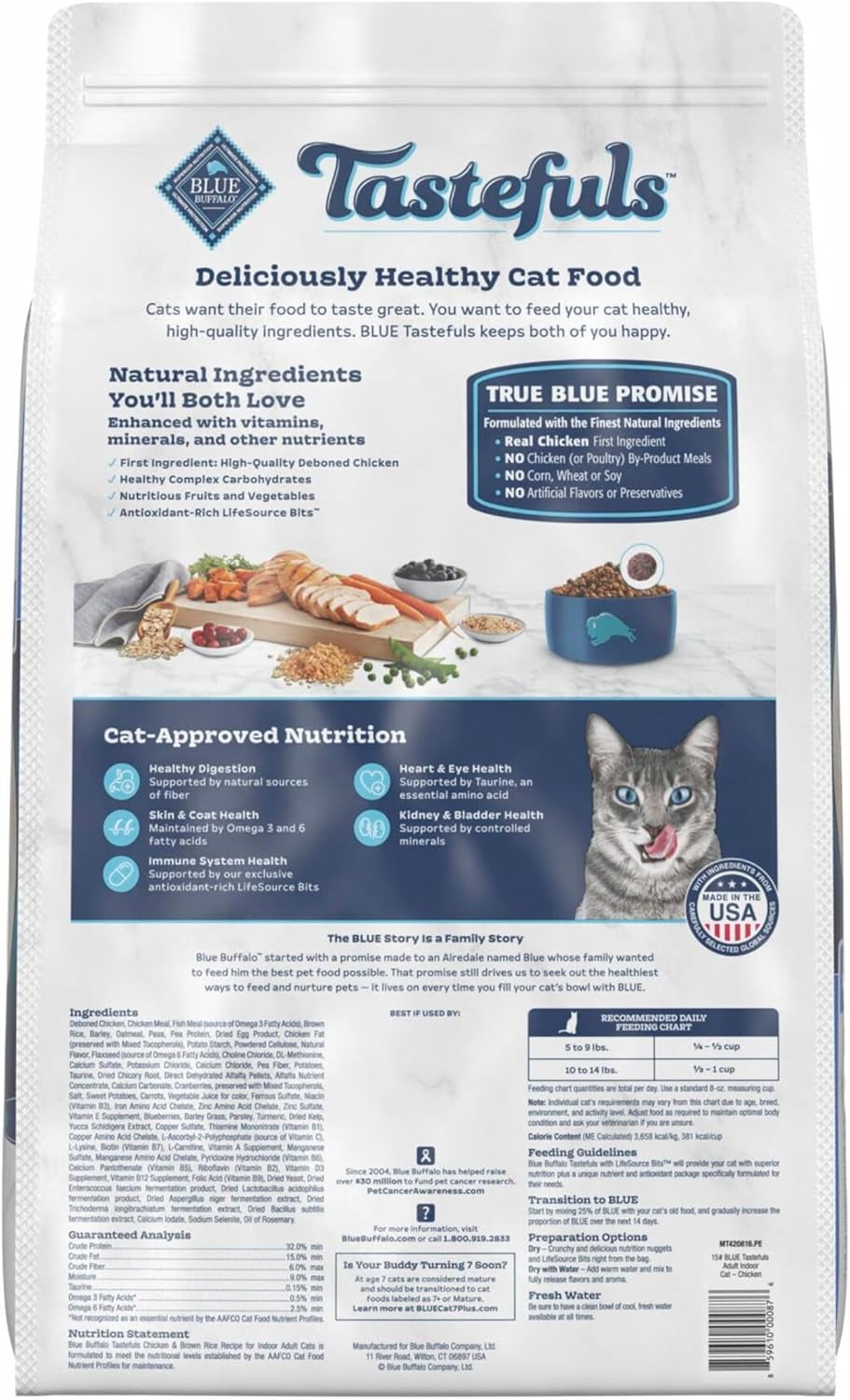 Tastefuls Natural Dry Food for Adult Indoor Cats, Chicken & Brown Rice Recipe, 15-Lb. Bag