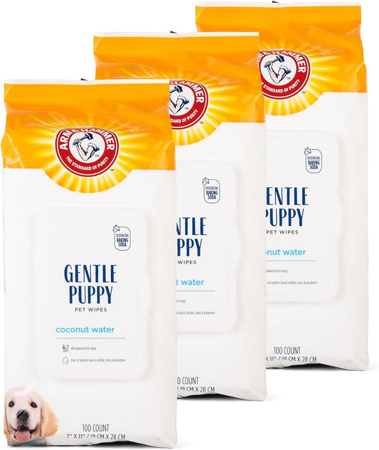 for Pets Gentle Puppy Bath Wipes, Coconut Water All Purpose Puppy Cleaning Wipes Remove Odor & Refresh Skin for Pets Gentle Tearless Pet Wipes 100 Count, (Pack of 3)