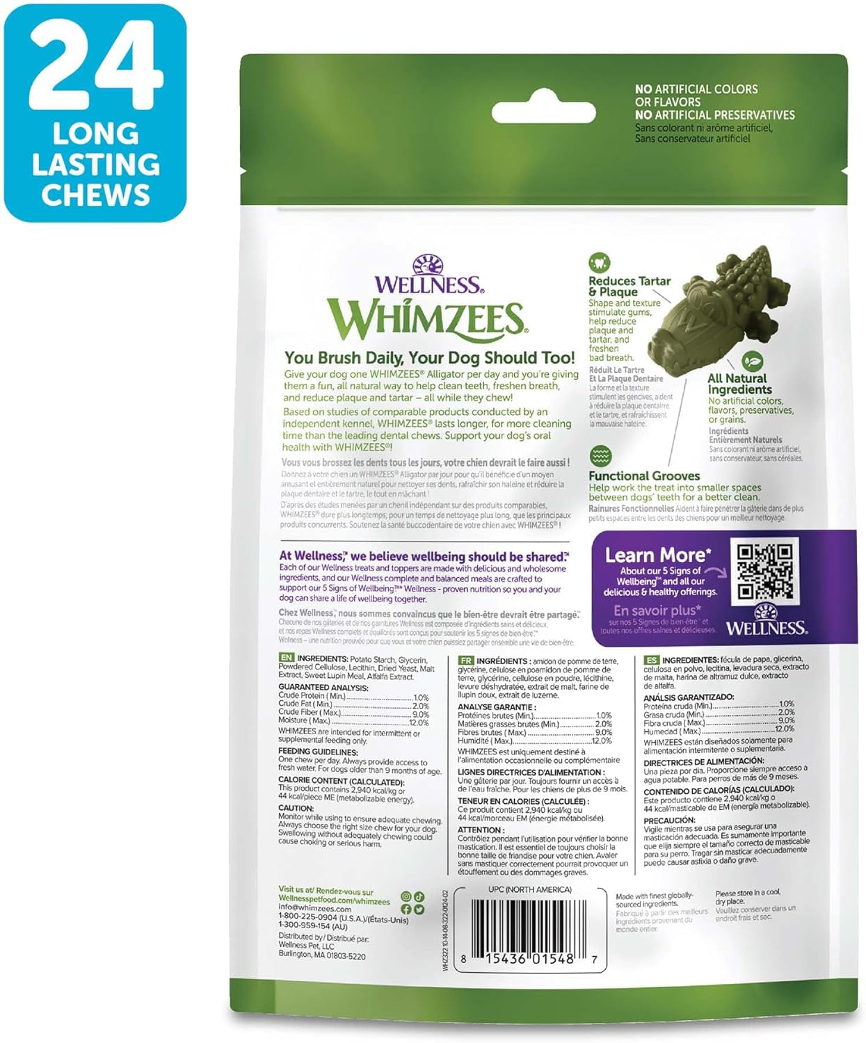 Wellness  Alligator Dog Dental Treats, Natural Chews, Small Size, (24 Count)