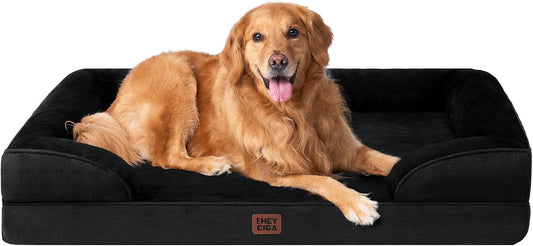 Orthopedic Dog Beds for Extra Large Dogs, Waterproof Memory Foam XL Dog Bed with Sides, Non-Slip Bottom and Egg-Crate Foam Big Pet Couch Bed with Washable Removable Cover, Black