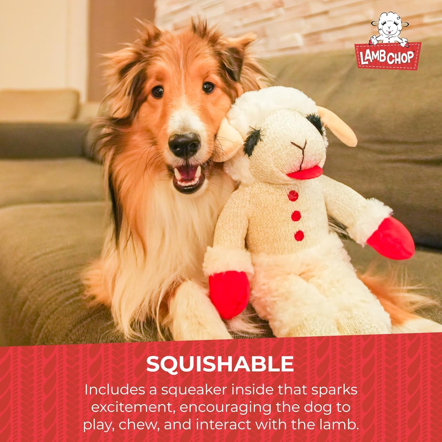 Lamb Chop Dog Plush Toy - Squeaky Toy for All Dogs - Extra Soft Plush - Stuffed Animal Dog Toy for Cuddling & Playing - Jumbo Pet Toy (24", Cream)