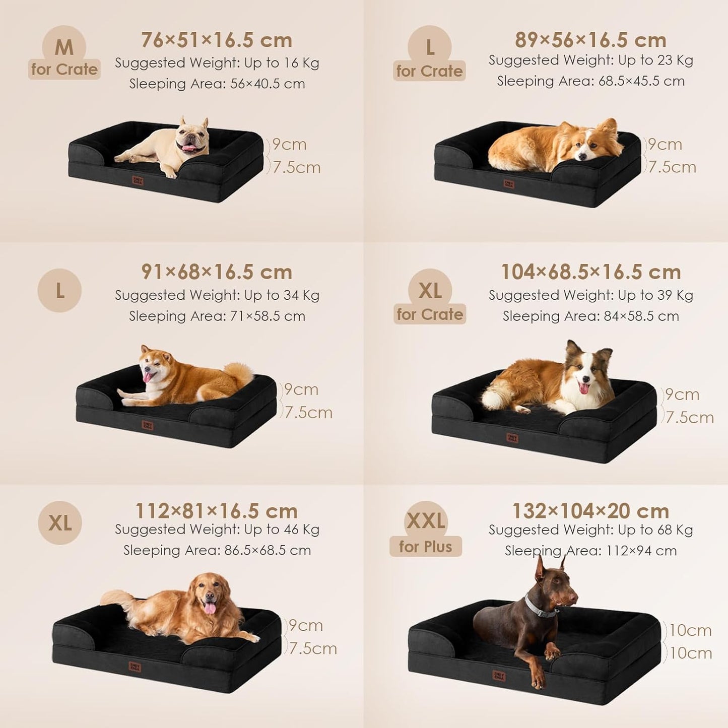 Orthopedic Dog Beds for Extra Large Dogs, Waterproof Memory Foam XL Dog Bed with Sides, Non-Slip Bottom and Egg-Crate Foam Big Pet Couch Bed with Washable Removable Cover, Black