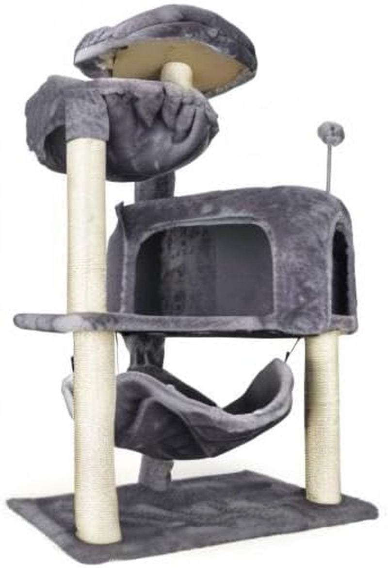 Cat Tree with Cat Condo and Big Hammock, Grey