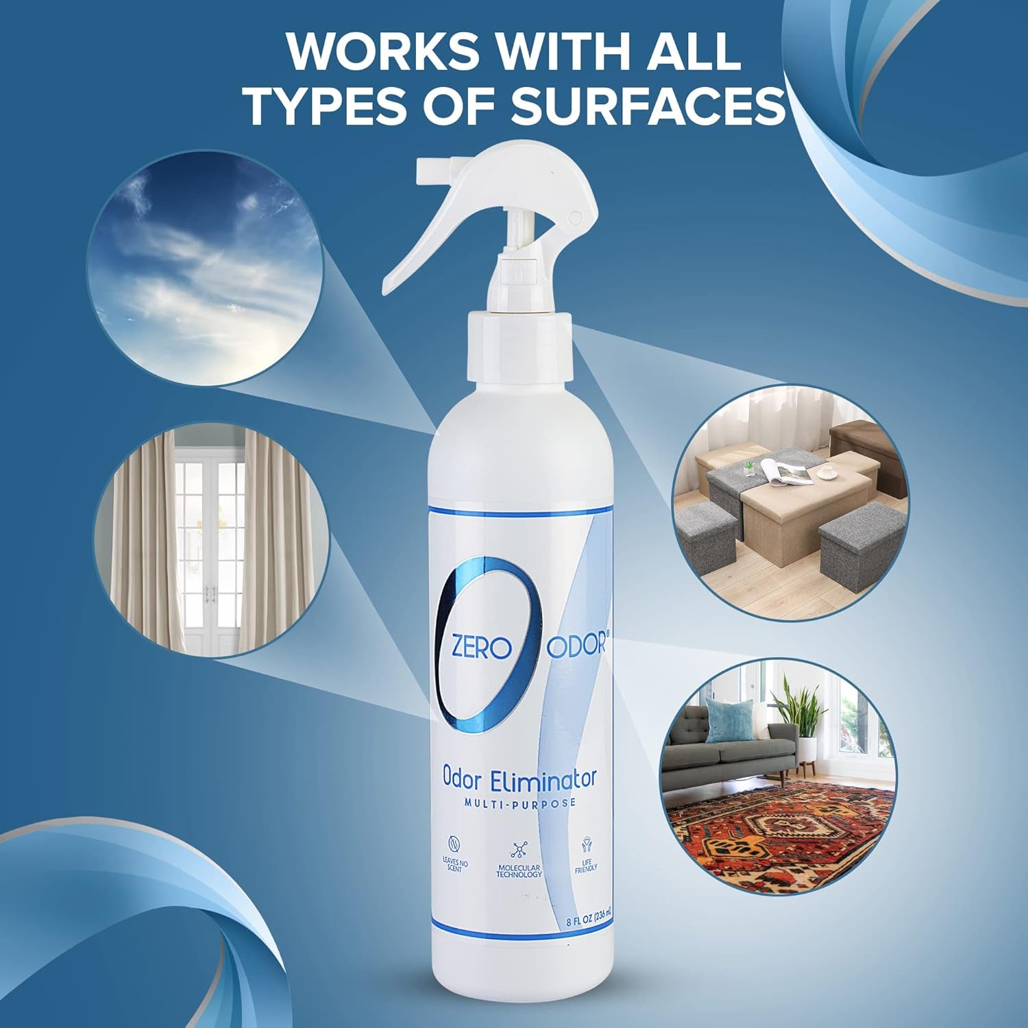 Multi-Purpose Odor Eliminator - Eliminate Air & Surface Odor – Patented Technology Best for Bathroom, Kitchen, Fabric, Closet- Smell Great Again, 8Oz (Over 1000 Sprays)