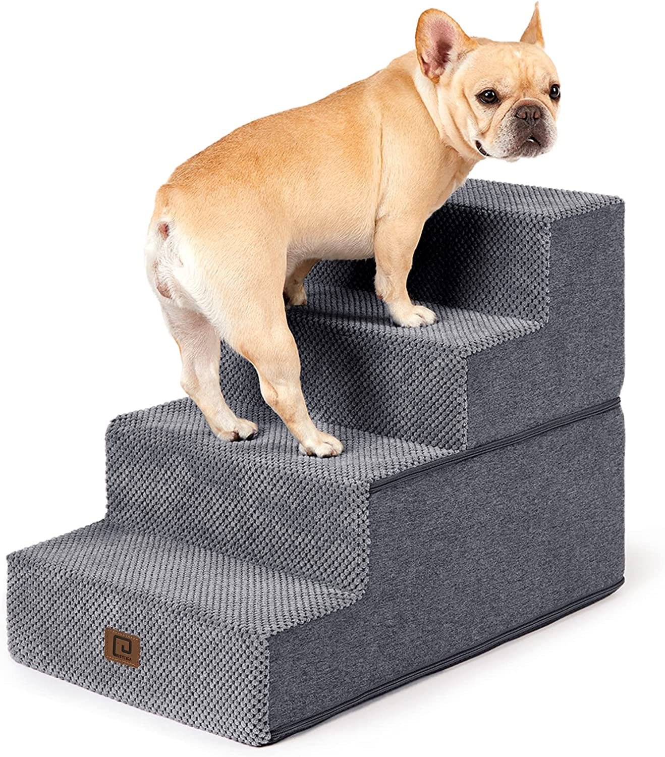 Dog Stairs for Bed 18" H, 4-Step Dog Steps for High Bed, Pet Steps for Small Dogs and Cats, Non-Slip Balanced Pet Ramp Indoor, Grey
