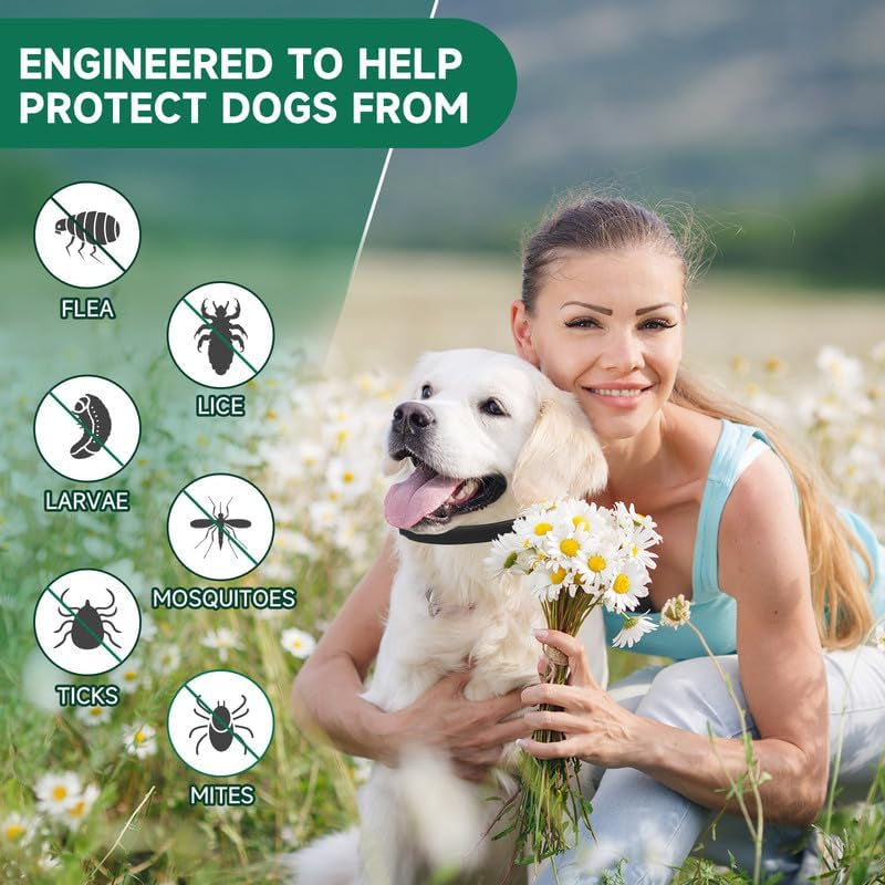 4 Pack Flea Collar for Dogs, 32 Months Flea and Tick Prevention for Dogs, Dog Flea and Tick Treatment, Adjustable Dog Flea and Tick Collar for All Breeds and Size, Black