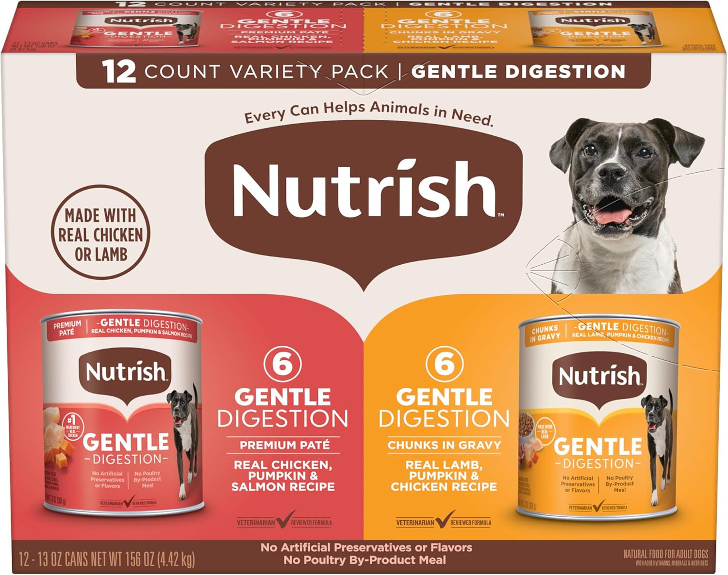 Gentle Digestion Premium Paté and Chunks in Gravy Variety Pack Wet Dog Food, 13 Oz. Can, 12 Count (Rachael Ray)