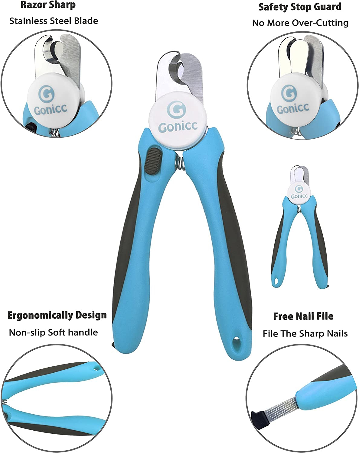 Professional Small Dog and Cat Nail Clippers Sharp Stainless Steel Pet Nail Trimmers(With Free Nail File in Handle), with Safety Guard to Avoid Overcutting