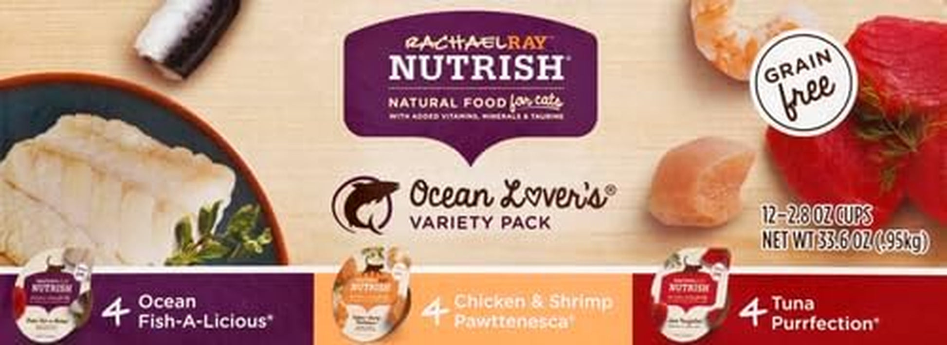 Rachael Ray  Natural Wet Cat Food, Ocean Lovers Variety Pack, 2.8 Ounce Cup (Pack of 12), Grain Free