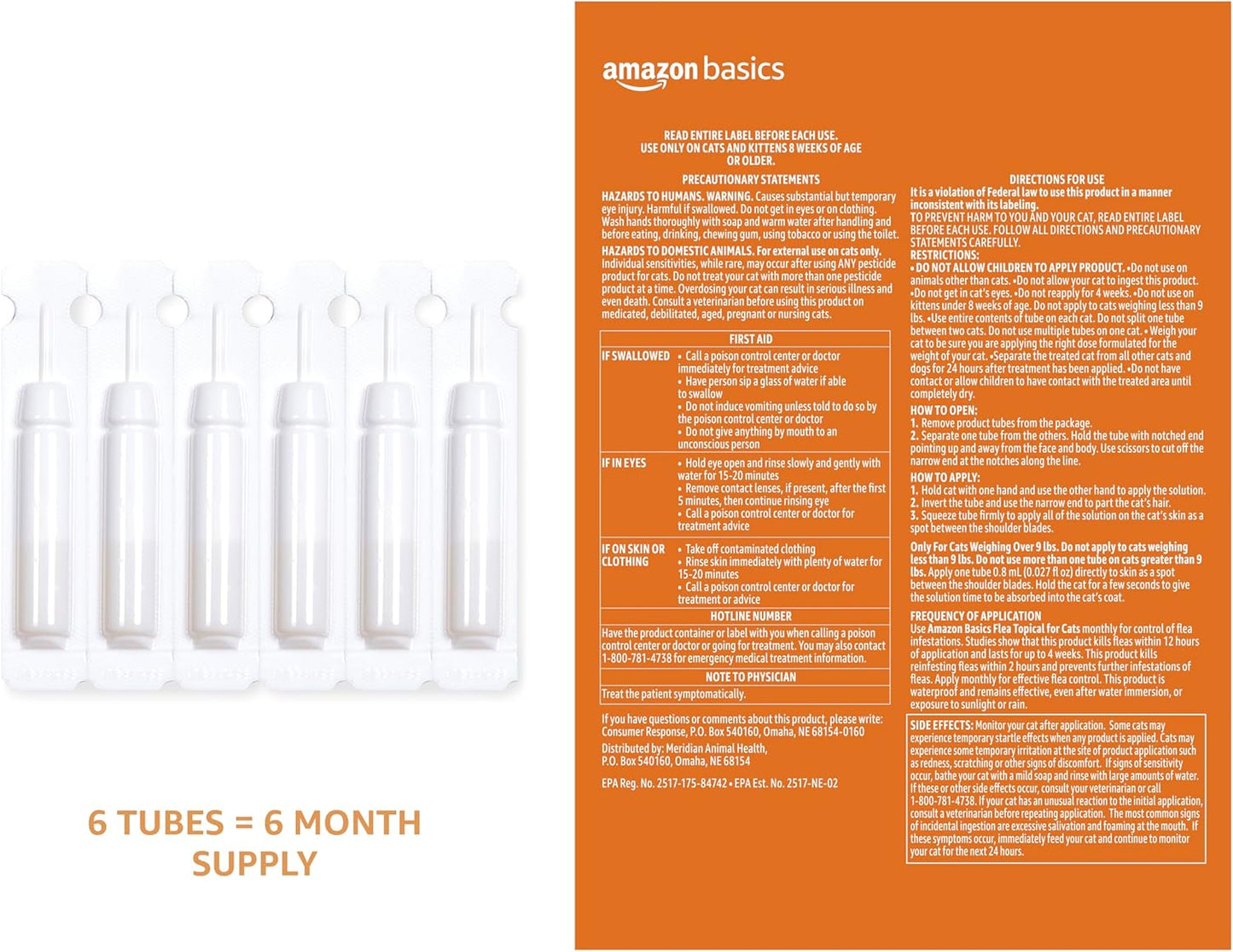 Topical Flea Treatment for Medium Cats (5-9 Pounds), 6 Count (Previously Solimo)