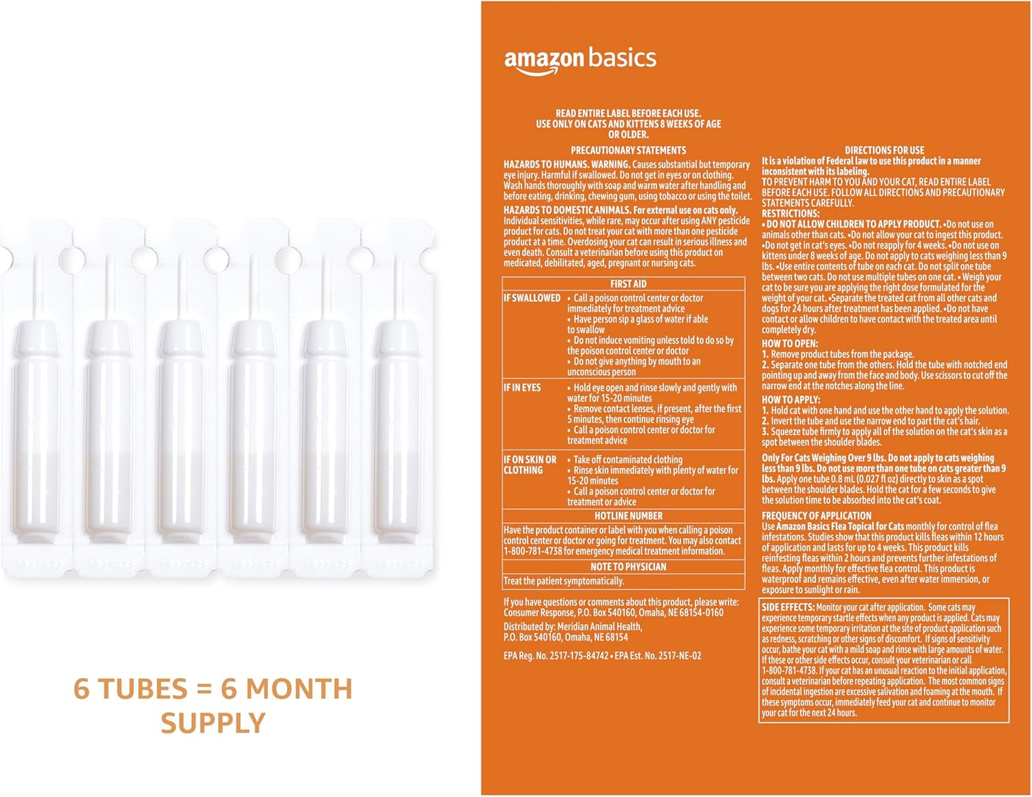 Topical Flea Treatment for Medium Cats (5-9 Pounds), 6 Count (Previously Solimo)