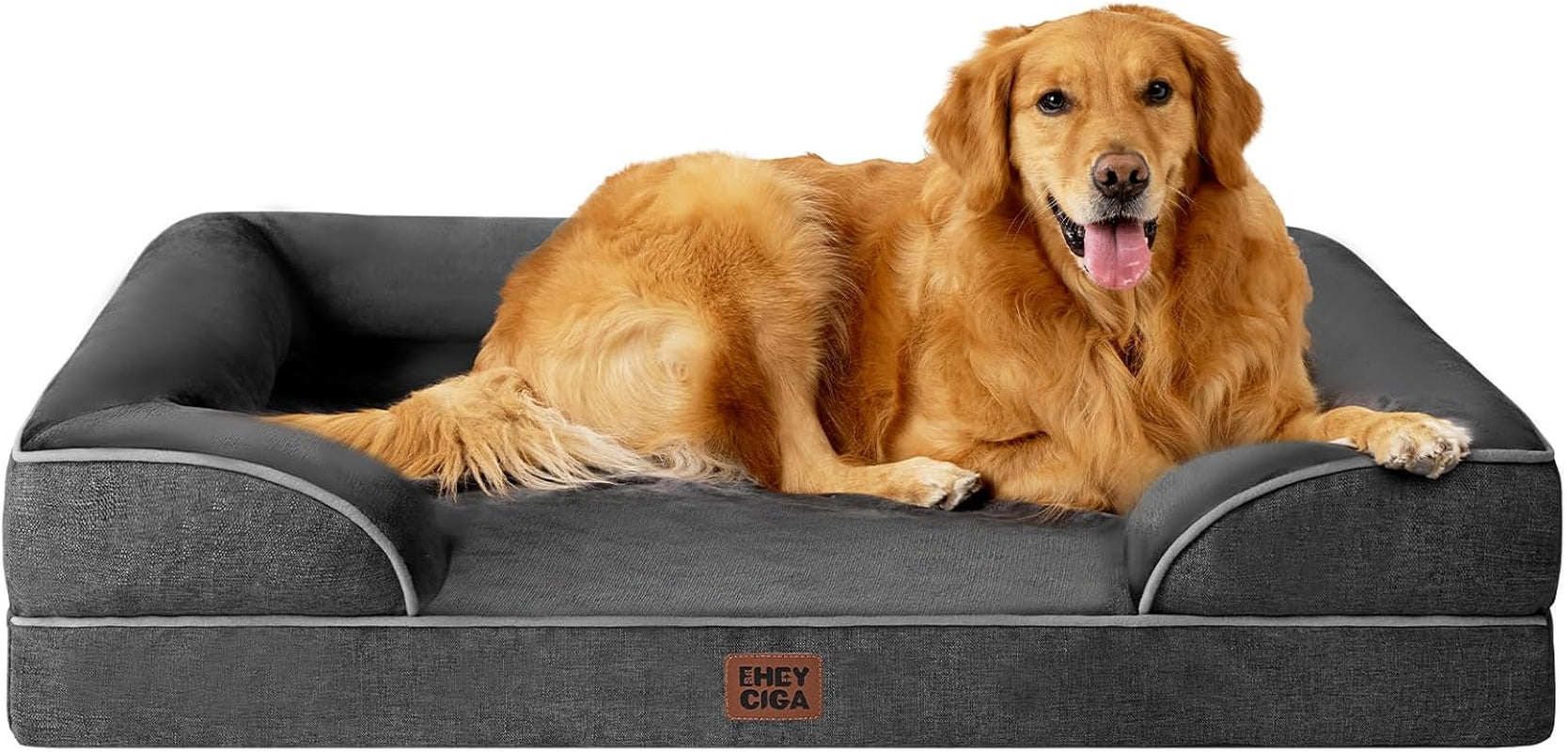 Orthopedic Dog Beds for Extra Large Dogs, Waterproof Memory Foam XL Pet Bed with Sides, Non-Slip Bottom and Egg-Crate Foam Big Dog Couch Bed with Washable Removable Cover, Dark Grey