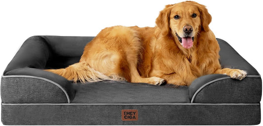 Orthopedic Dog Beds for Extra Large Dogs, Waterproof Memory Foam XL Pet Bed with Sides, Non-Slip Bottom and Egg-Crate Foam Big Dog Couch Bed with Washable Removable Cover, Dark Grey
