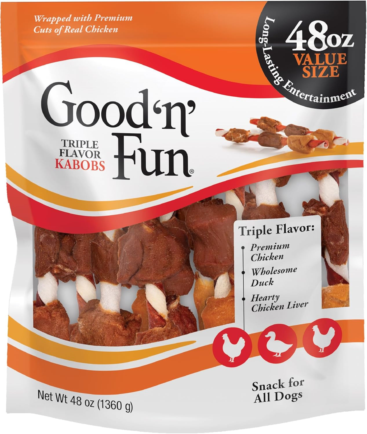 Good N Fun Triple Flavor Kabobs 48 Ounce, Rawhide Snack for All Dogs (2 Pack)
