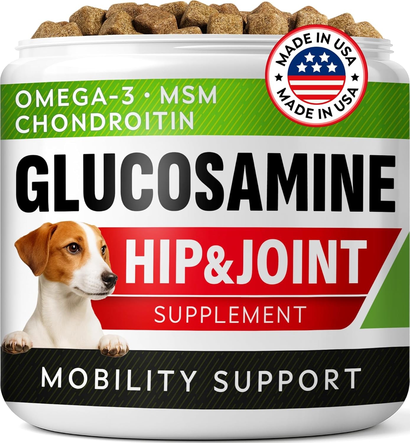 Glucosamine Treats for Dogs - Joint Supplement W/Omega-3 Fish Oil - Chondroitin, MSM - Advanced Mobility Chews - Joint Pain Relief - Hip & Joint Care - Chicken Flavor - 120 Ct - Made in USA